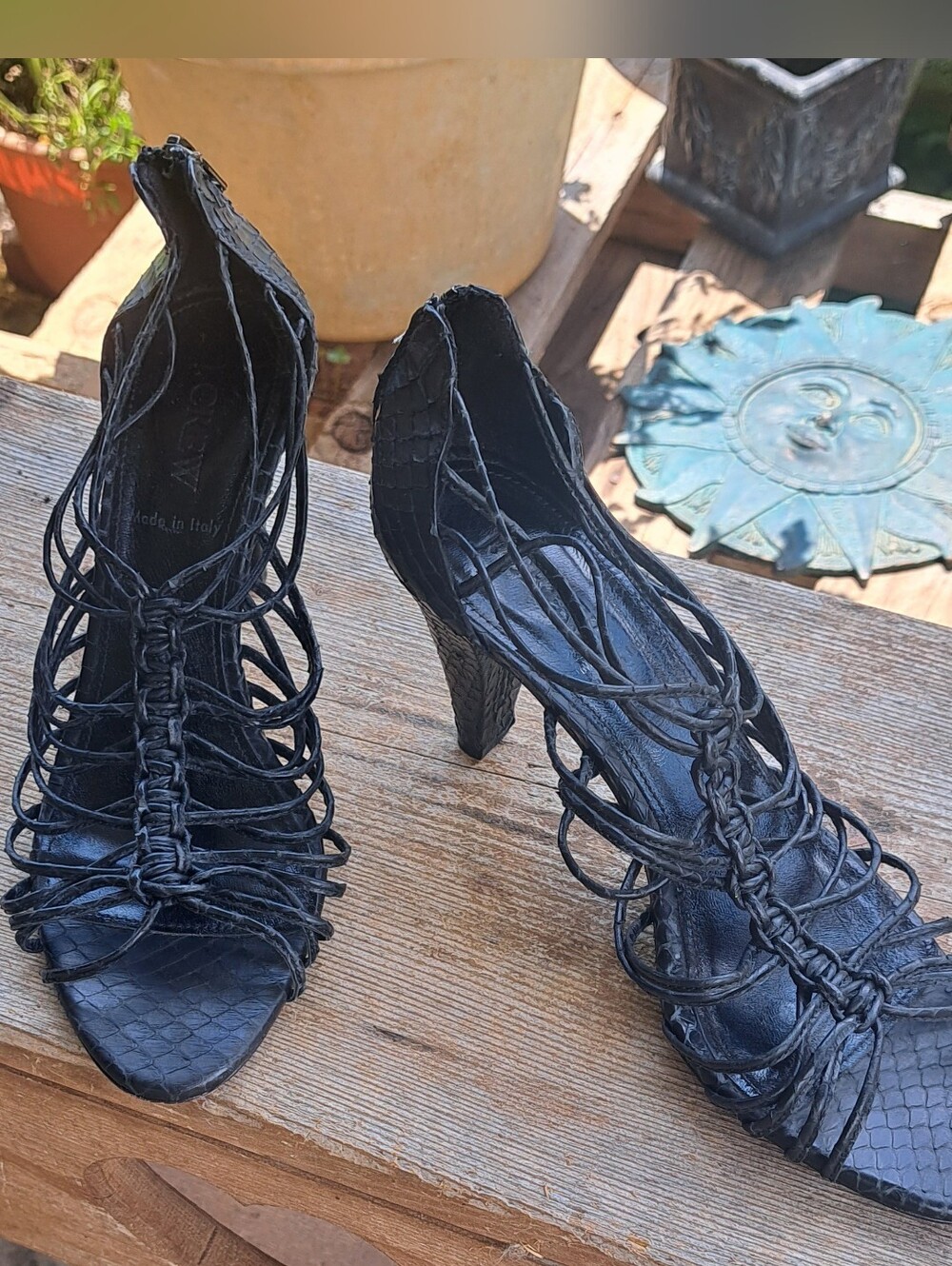 J.Crew Snakeskin Italian Leather Strappy Heels Sandals Black Size 7 29501